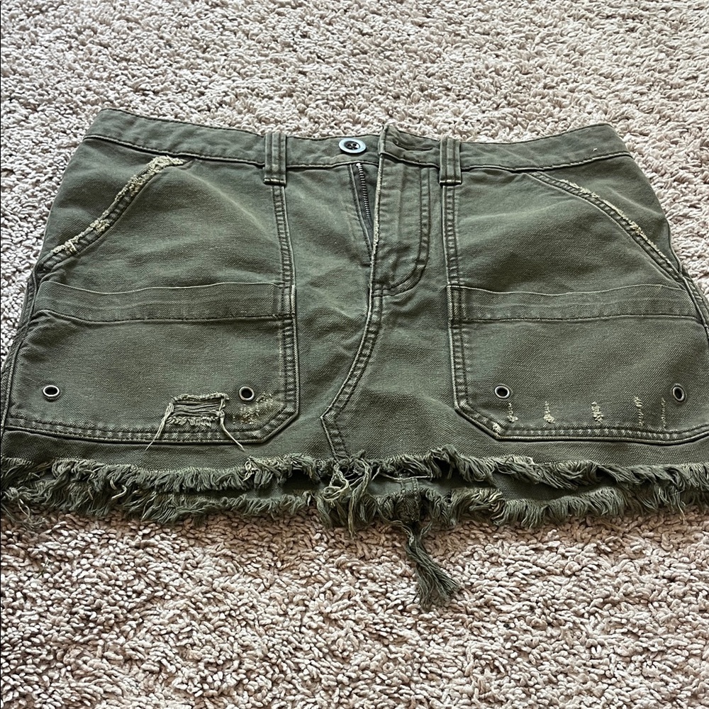Free People Olive Frayed Hem Skirt